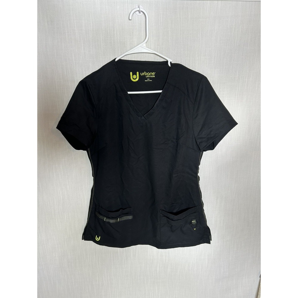 Urbane Ultimate Black Scrub Shirt sz XSM 17.5" waist‎ 25.5 length
